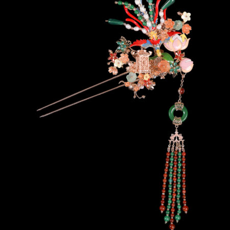 Colorful Phoenix Royal Lotus Hairpin - Gold (Left)