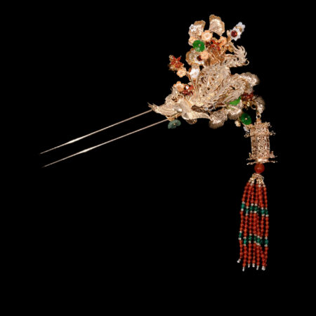 Phoenix Ginkgo Garden Hairpin - Gold, Ruby (Left)