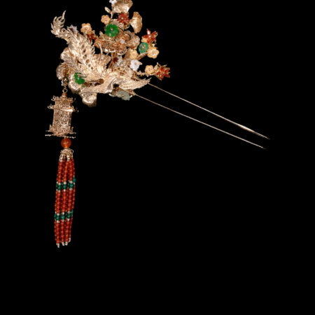 Phoenix Ginkgo Garden Hairpin - Gold, Ruby (Right)