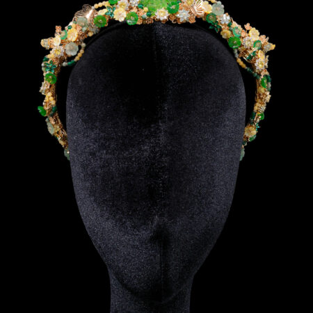 Jade Floral Scenery Headband - Gold, Jade