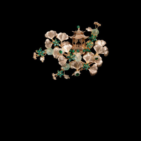 Pagoda Ginkgo Garden Brooch - Gold, Green
