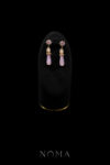 Round Paved Ornamental Pear Jade Earrings - Gold, Pink Jade