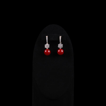 Elegance Round Jade Earrings - 18k Yellow Gold, Red Jade