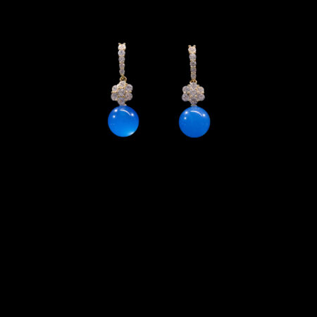 Elegance Round Jade Earrings - 18k Yellow Gold, Blue Jade