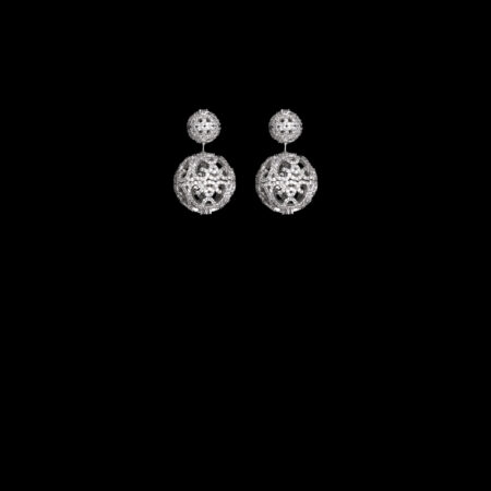 Ornamental Ball Earrings - Rhodium White Gold