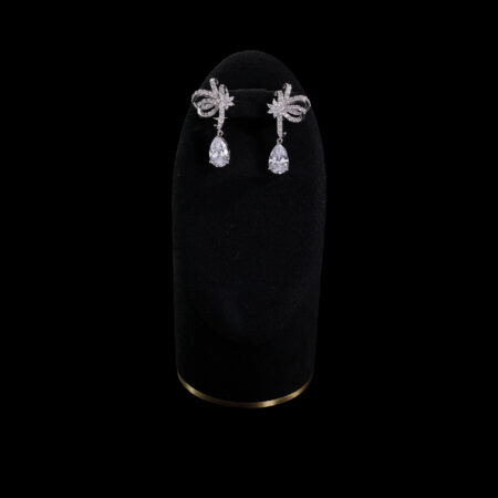 Petals Ribbon Pear Earrings - Rhodium White Gold