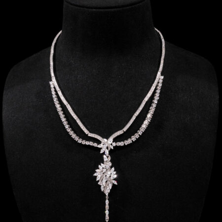 Secret Cluster Necklace - Rhodium White Gold