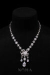 Petals Ribbon Pear Necklace - Rhodium White Gold