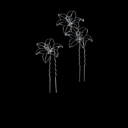 Silhouette Floral Hairpin Set - Rhodium White Gold (2 pcs)