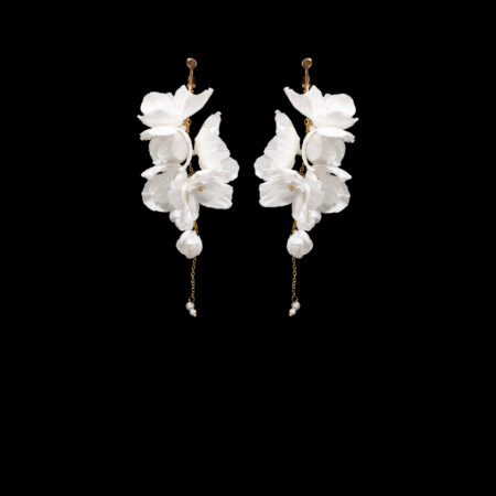 SS Blooming Glittery Earrings - Gold, White (Clip)