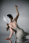 Pleated Bow with Dangling Pearl Haircomb - White Silver, White