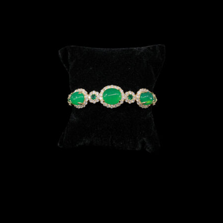 Superior Triple Oval Jade Emerald Bangle - 18k Yellow Gold, Jade