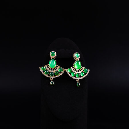Fan-Shaped Oval-Round Jade Earrings - 18k Yellow Gold, Jade