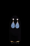 Carved Floral Teardrop Small Jade with Pearl Earrings - 18k Yellow Gold, Blue Jade