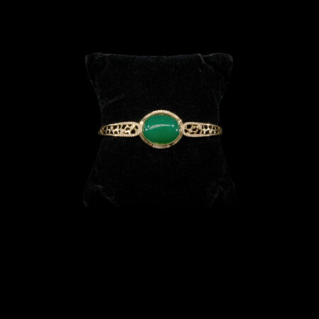 Oval Jade Simple Art Bangle - 18k Yellow Gold, Jade