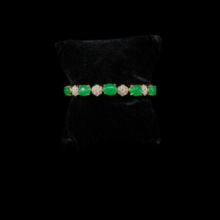 Superior Oval Jade Mix Round Paved Bracelet - 18k Yellow Gold, Jade