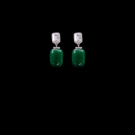 Radiant Halo Tubular Jade Earrings - Rhodium White Gold, Jade