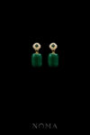 Square Halo Drop Tubular Jade Earrings - 18k Yellow Gold, Jade