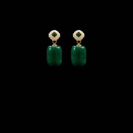 Square Halo Drop Tubular Jade Earrings - 18k Yellow Gold, Jade