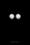 Pearl Bezel Earrings 12 mm - Rhodium White Gold, White Pearl (Clip)