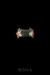 Carved Peacock Floral Jade Cuff - Gold, Jade