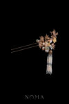 Flying Crane Double Pagoda Ginkgo Hairpin - Gold (Left)