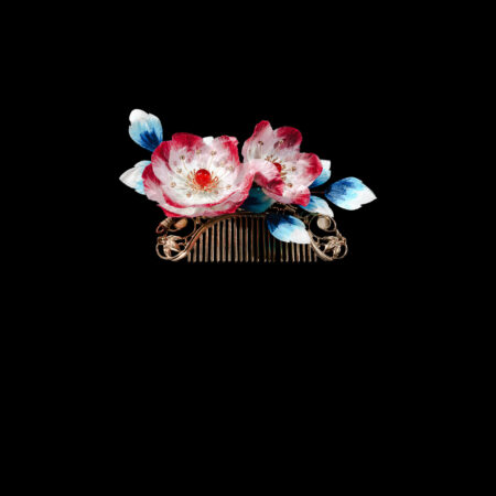CS Double Peony Haircomb - Gold, Red
