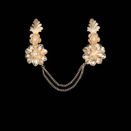 Rantai Keindahan Brooch - Doff Gold, White Pearl