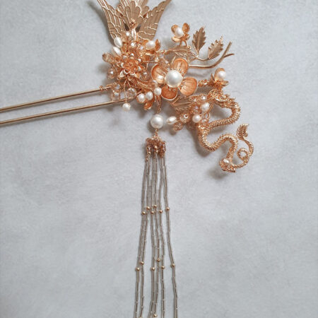 Blooming Phoenix Dragon Hairpin - Gold (Left)