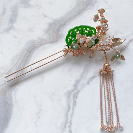Jade Oriental Garden Hairpin - Gold