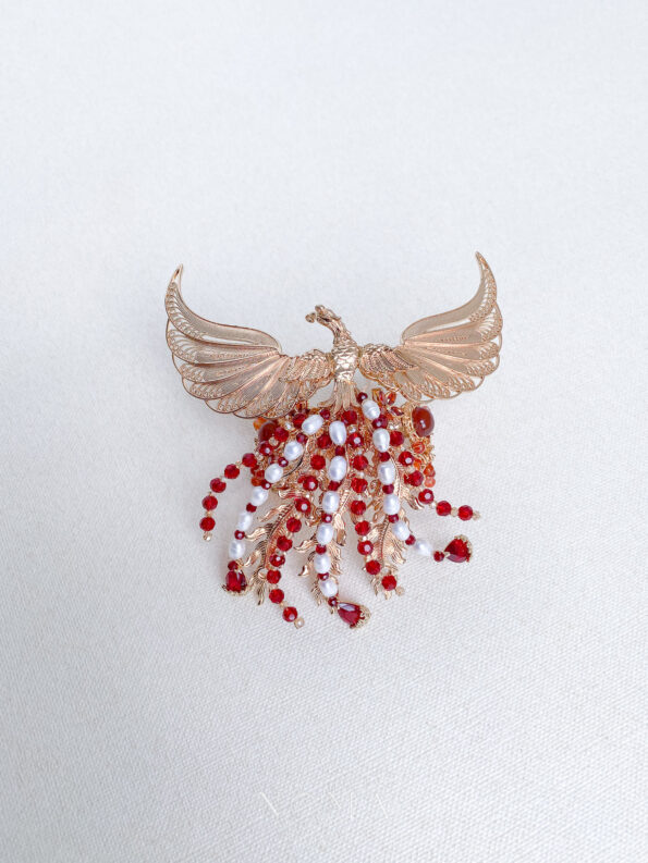CHN-202200111-Phoenix-Open-Wing-Ponytail-Cuff-Gold-Red