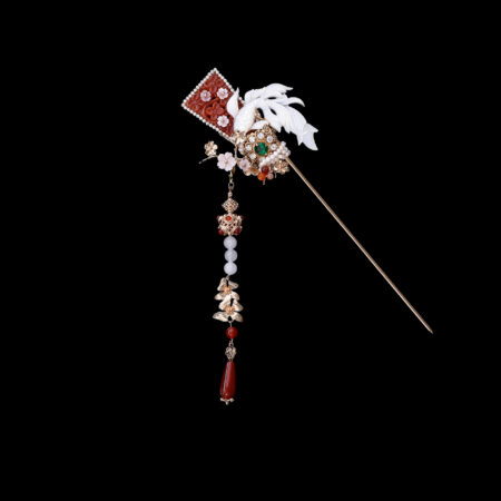 Lucky Koi Carved Jade Hairpin - Gold, Red