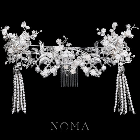 Twin Crane Pagoda Floral Garden Set - Silver, White (3 pcs)