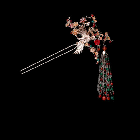 Crane Wing Petite Blossom Hairpin - Gold, Ruby (Left)