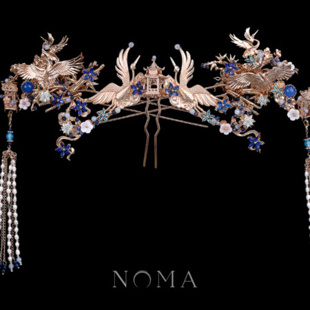 Crane Wing Cloud Pagoda Bamboo Set - Gold, Sapphire (3 pcs)