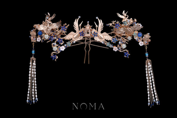 CHN-202300030-Crane-Wing-Cloud-Pagoda-Bamboo-Set-Gold-Sapphire-3-pcs