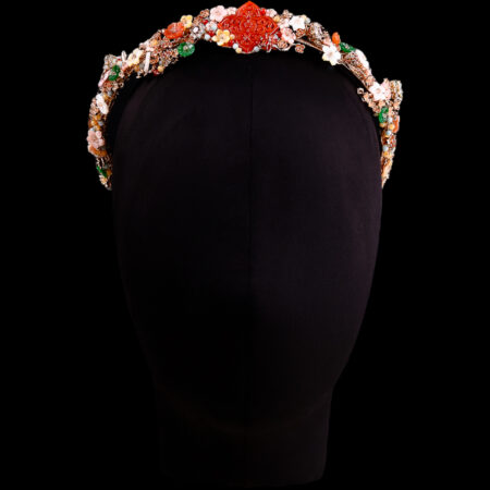 Jade Floral Scenery Headband - Gold, Red Jade