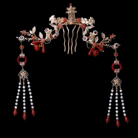 Crane Ginkgo Twigs Haircomb - Gold, Red