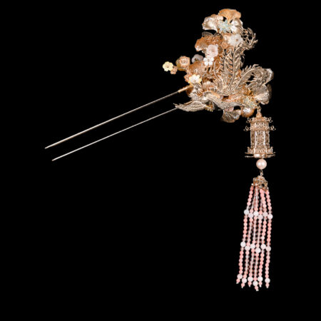 Phoenix Ginkgo Garden Hairpin - Gold, Pink (Left)