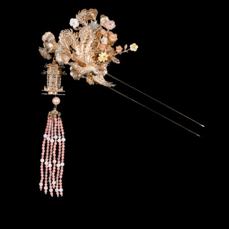Phoenix Ginkgo Garden Hairpin - Gold, Pink (Right)