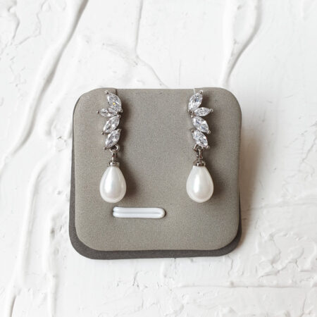 Scenery Earrings - Rhodium White Gold, White Pearl