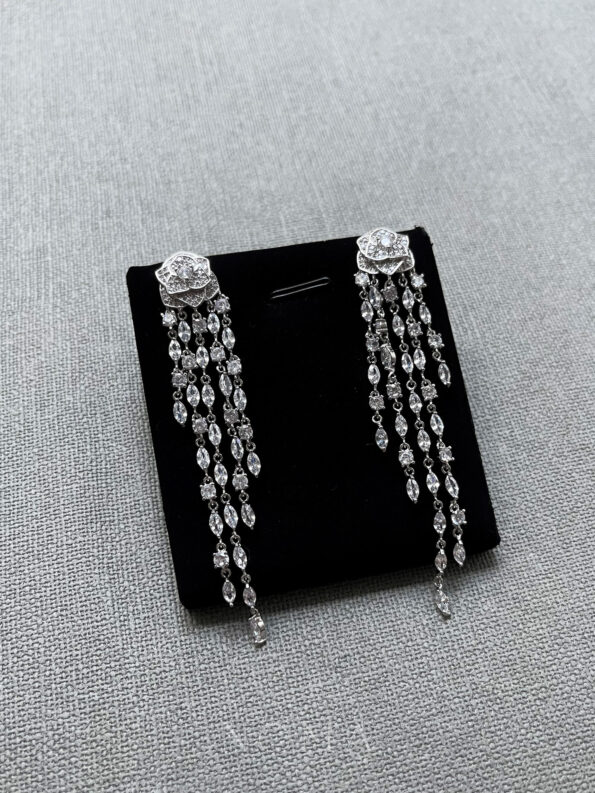 DJW-202000059-Paved-Rose-Dangling-Chain-Earrings-Rhodium-White-Gold-1