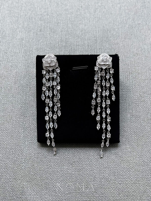 DJW-202000059-Paved-Rose-Dangling-Chain-Earrings-Rhodium-White-Gold