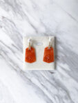 Carved Floral Long Hexagonal Jade with Pearl Earrings - 18k Yellow Gold, Red Jade