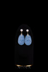 Carved Floral Ovallish Jade with Pearl Earrings - 18k Yellow Gold, Blue Jade