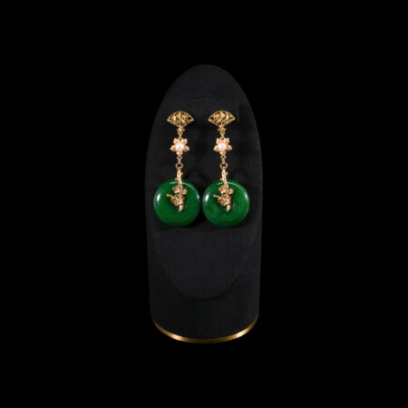 Floral Harmony Donut Jade Earrings - Doff Gold, Jade