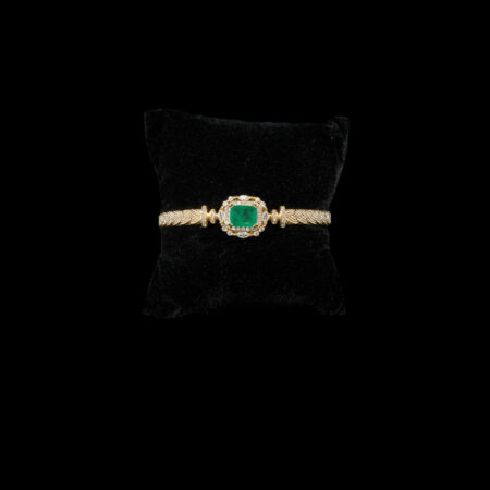 Oriental Art Bangle - 18k Yellow Gold, Emerald