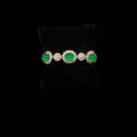 Superior Oval Jade Halo Mix Flower Bracelet - 18k Yellow Gold, Jade