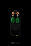 Carved Monument Jade with Flower Earrings - 18k Yellow Gold, Jade