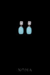 Radiant Halo Tubular Jade Earrings - Rhodium White Gold, Blue Jade